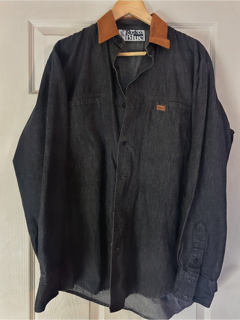 Vintage Rodeo Blue by Roper Dark Wash Denim Shirt w/ Faux Suede Collar